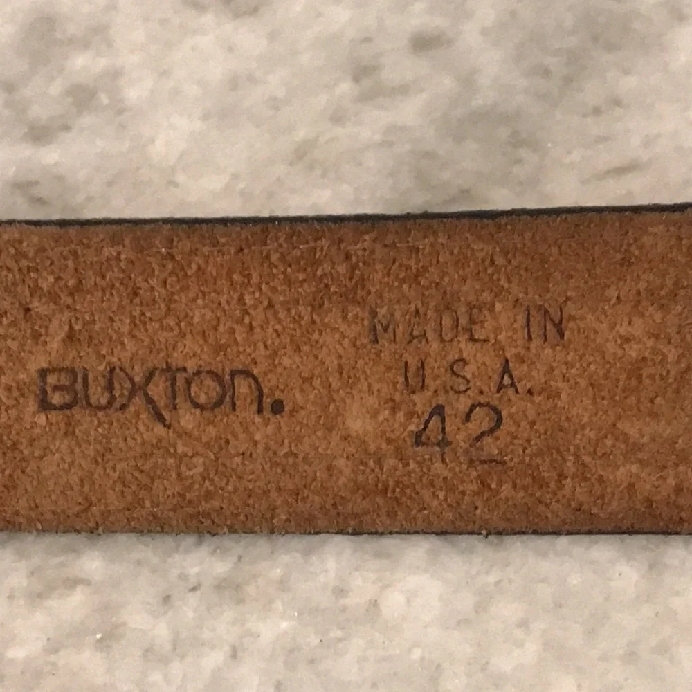 Vintage Buxton Belt Mens 42 Brown Oil Tanned Leather Brass Buckle Minimalist